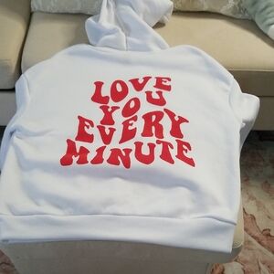 SHEIN White Hoodie with Red Text